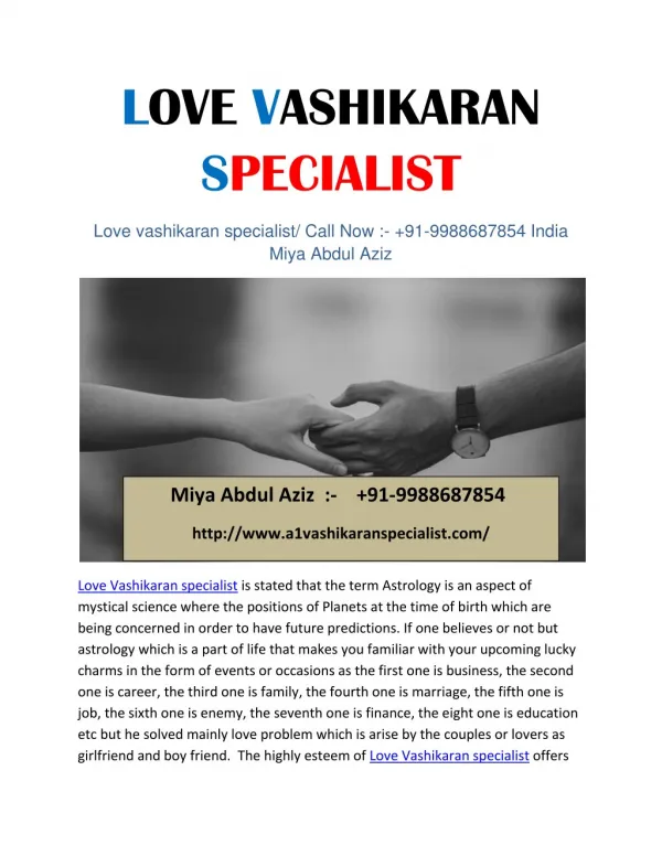 Love vashikaran specialist/ Call Now :- 91-9988687854 India