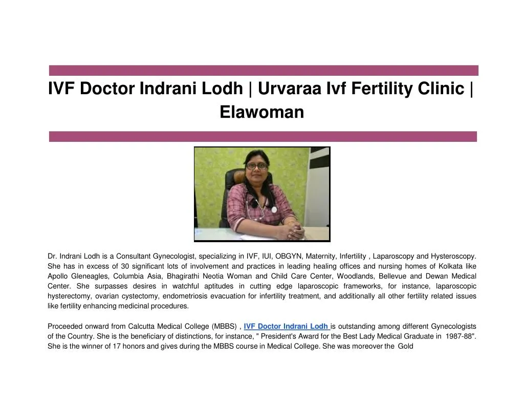 ivf doctor indrani lodh urvaraa ivf fertility clinic elawoman