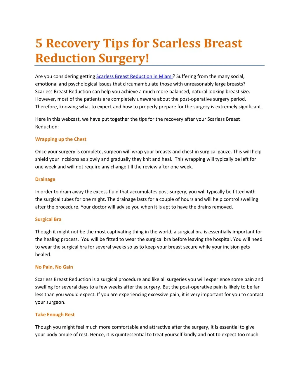 5 recovery tips for scarless breast reduction
