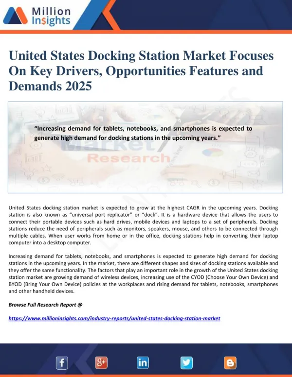 United States Docking Station Market Focuses On Key Drivers, Opportunities Features and Demands 2025