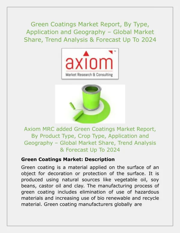 Green Coatings Market Key Players and Production Information analysis 2018