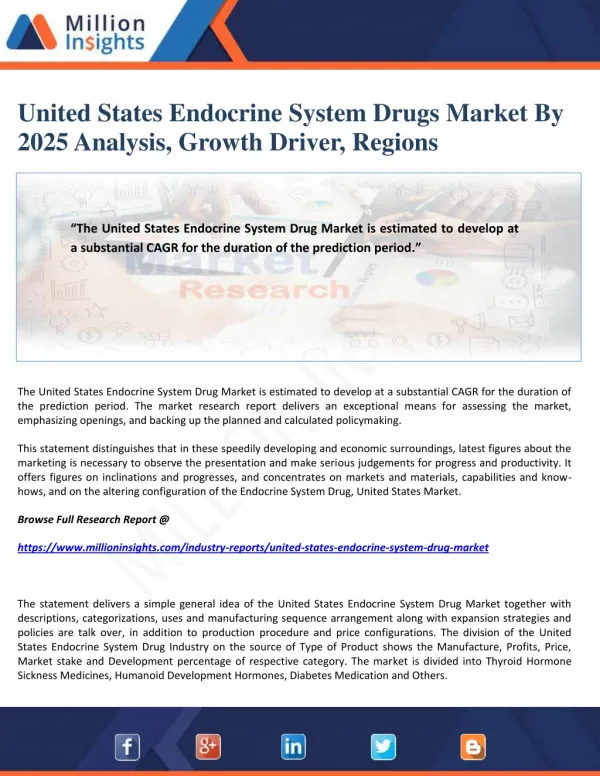 United States Endocrine System Drugs Market By 2025 Analysis, Growth Driver, Regions