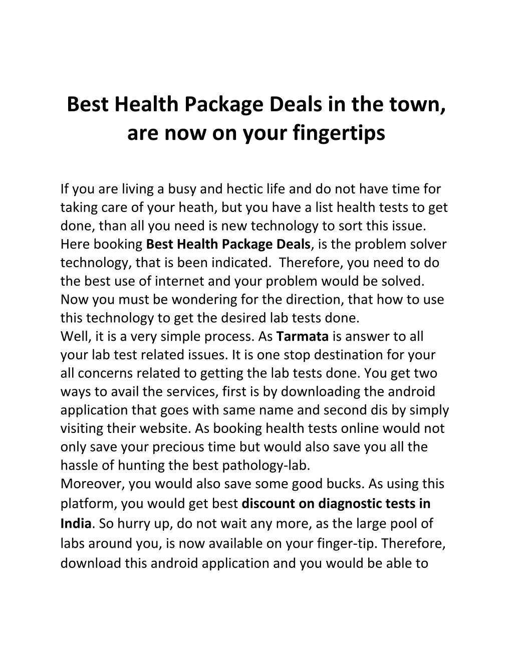 best health package deals in the town