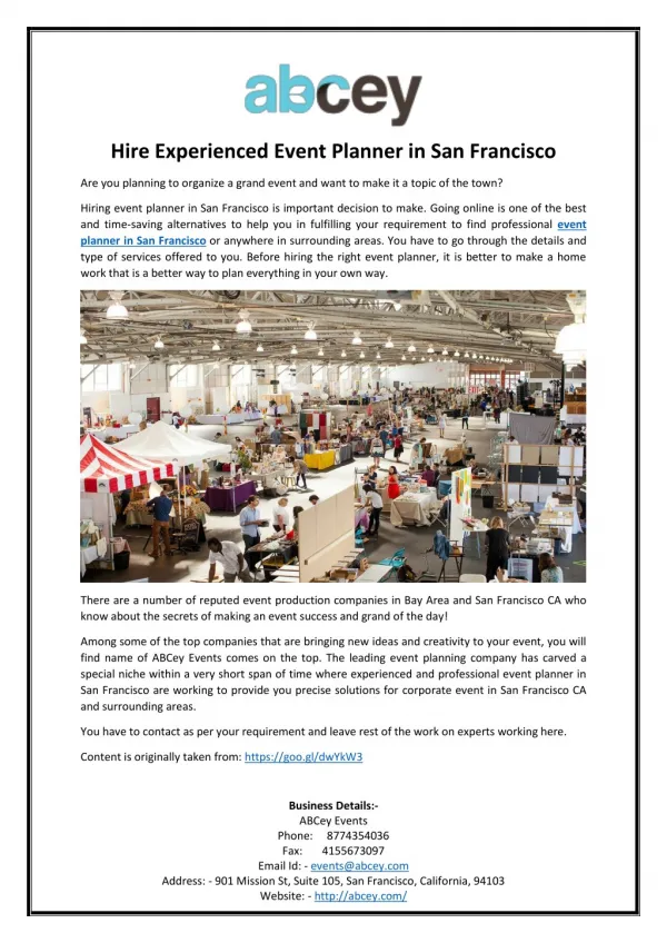 Hire Experienced Event Planner in San Francisco