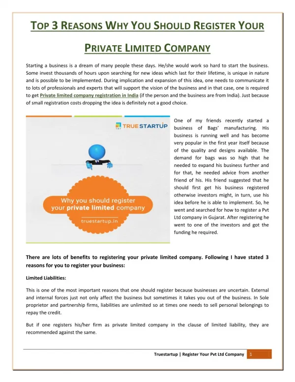 Top 3 Reasons Why You Should Register Your Private Limited Company in India