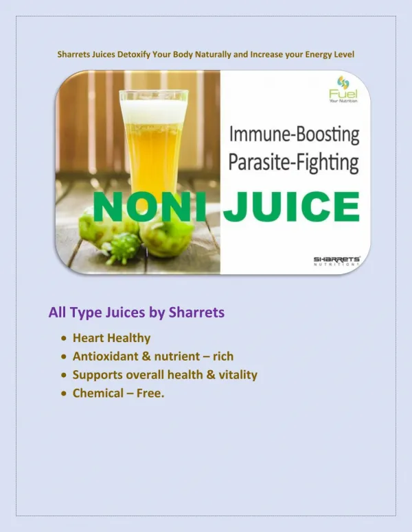 Sharrets Juices Detoxify Your Body Naturally and Increase your Energy Level