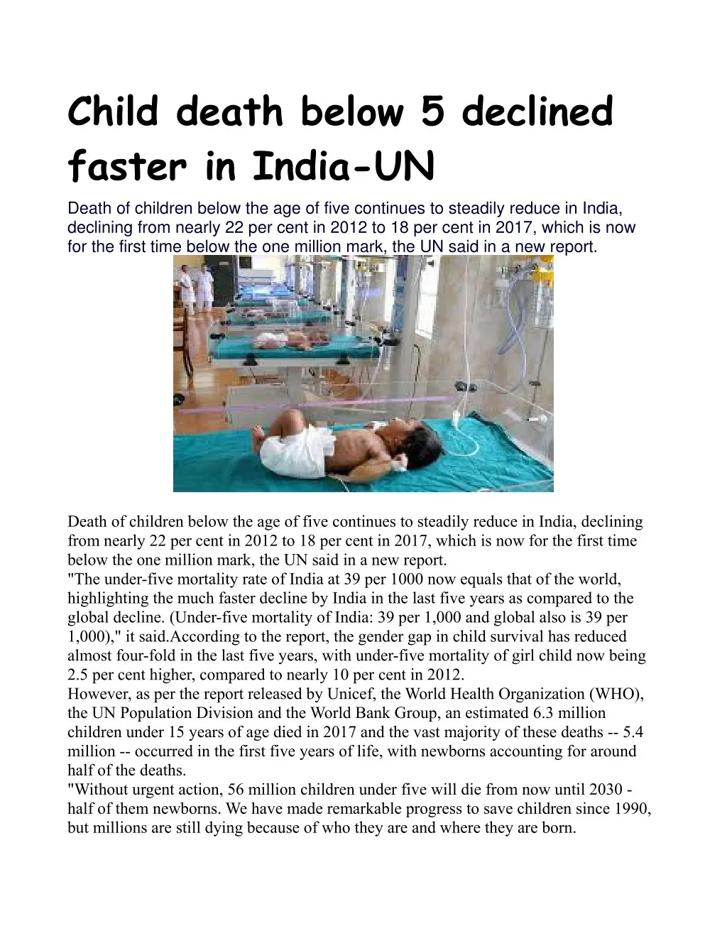 child death below 5 declined faster in india