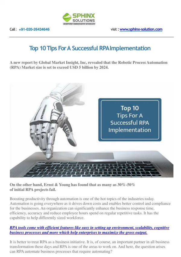 Top 10 Tips For A Successful RPA Implementation