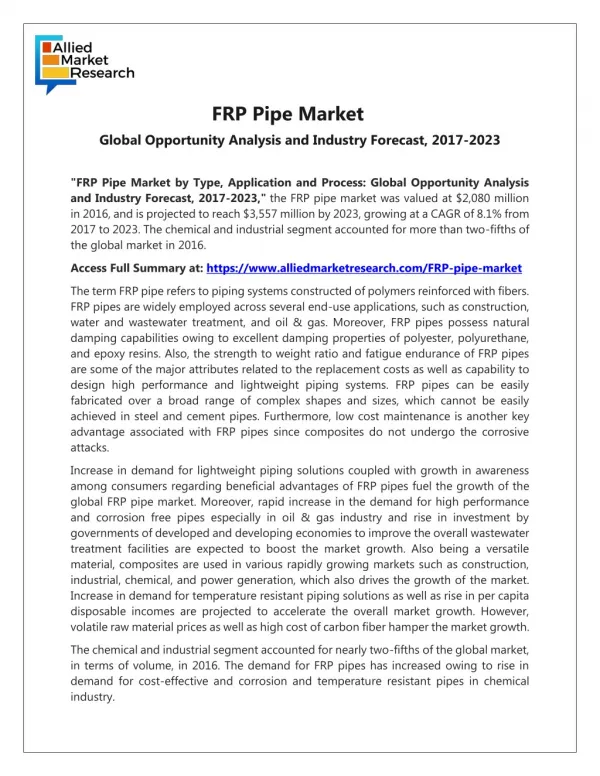 FRP Pipe Market Overview