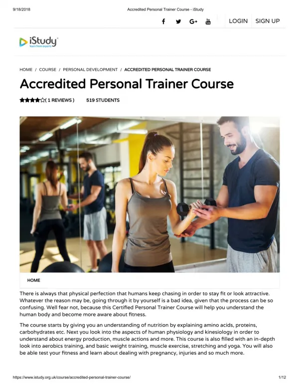 Accredited Personal Trainer Course - istudy