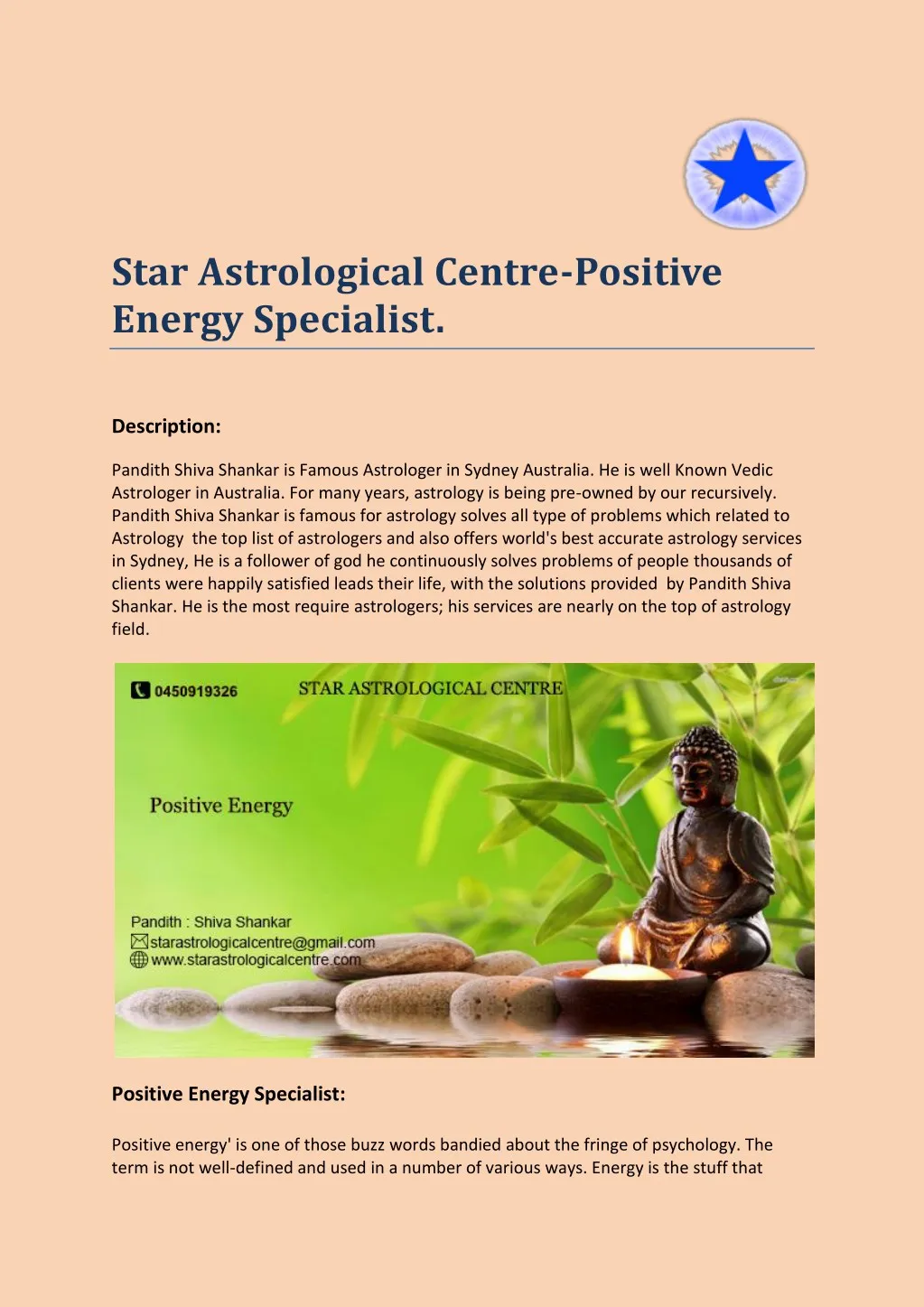 star astrological centre positive energy