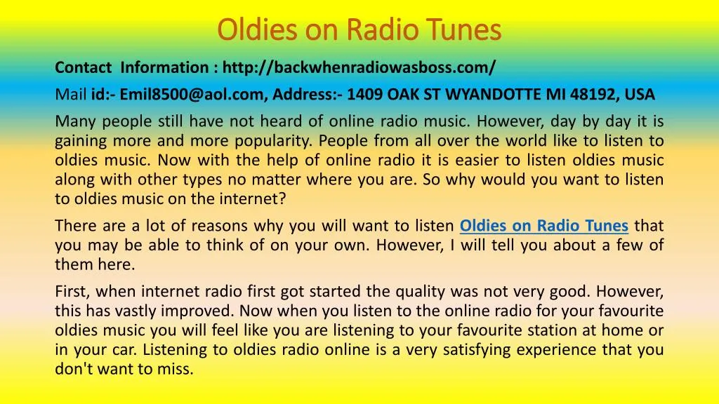 oldies on radio tunes