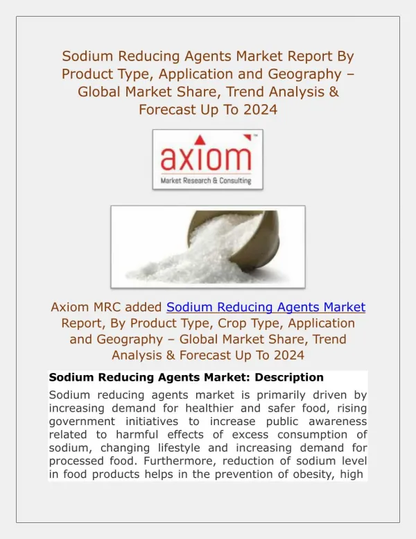 Sodium Reducing Agents Market Future Demand & Growth Analysis with Forecast up to 2024