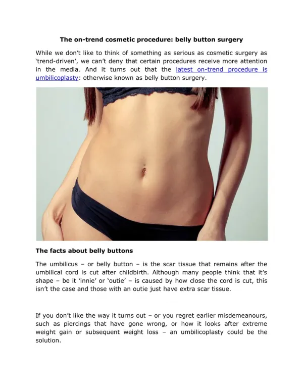 The on-trend cosmetic procedure: belly button surgery