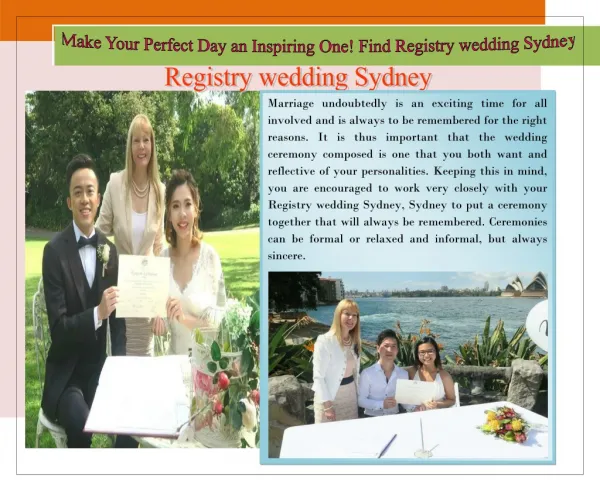 Make Your Perfect Day an Inspiring One! Find Registry wedding Sydney
