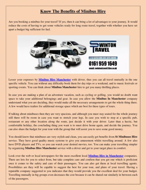 Know The Benefits of Minibus Hire