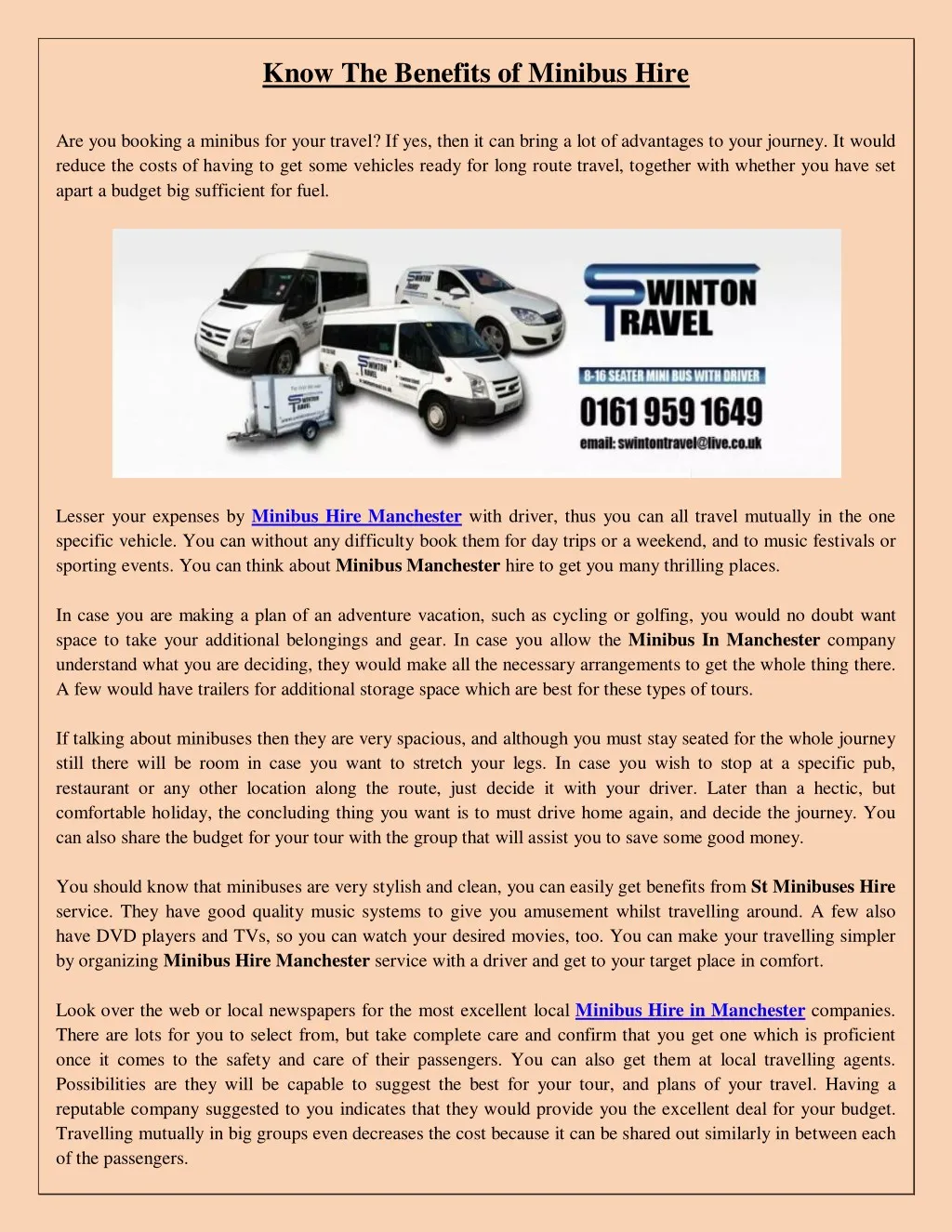 know the benefits of minibus hire are you booking