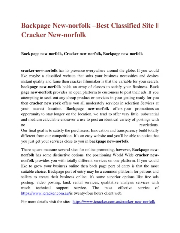 Backpage New-norfolk –Best Classified Site || Cracker New-norfolk