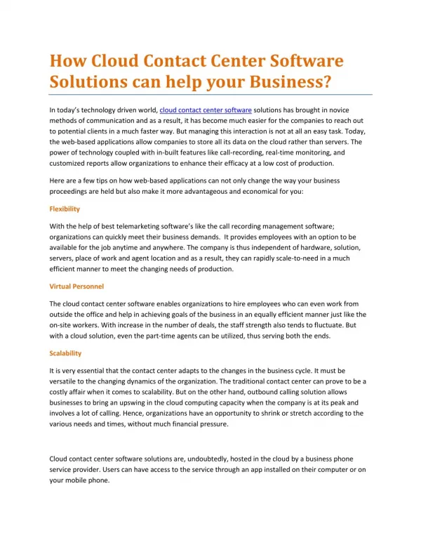 How Cloud Contact Center Software Solutions can help your Business?