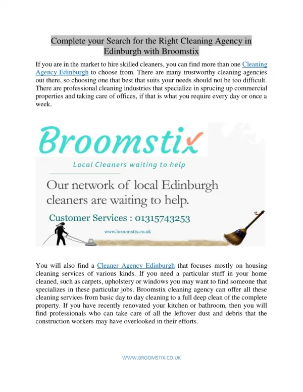 Complete your Search for the Right Cleaning Agency in Edinburgh with Broomstix