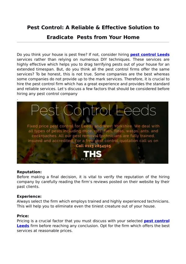 Pest Control: A Reliable & Effective Solution to Eradicate Pests from Your Home