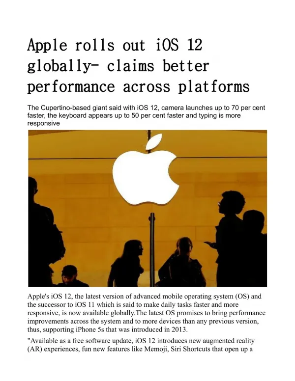 Apple rolls out iOS 12 globally; claims better performance across platforms