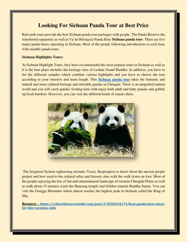 Looking For Sichuan Panda Tour at Best Price