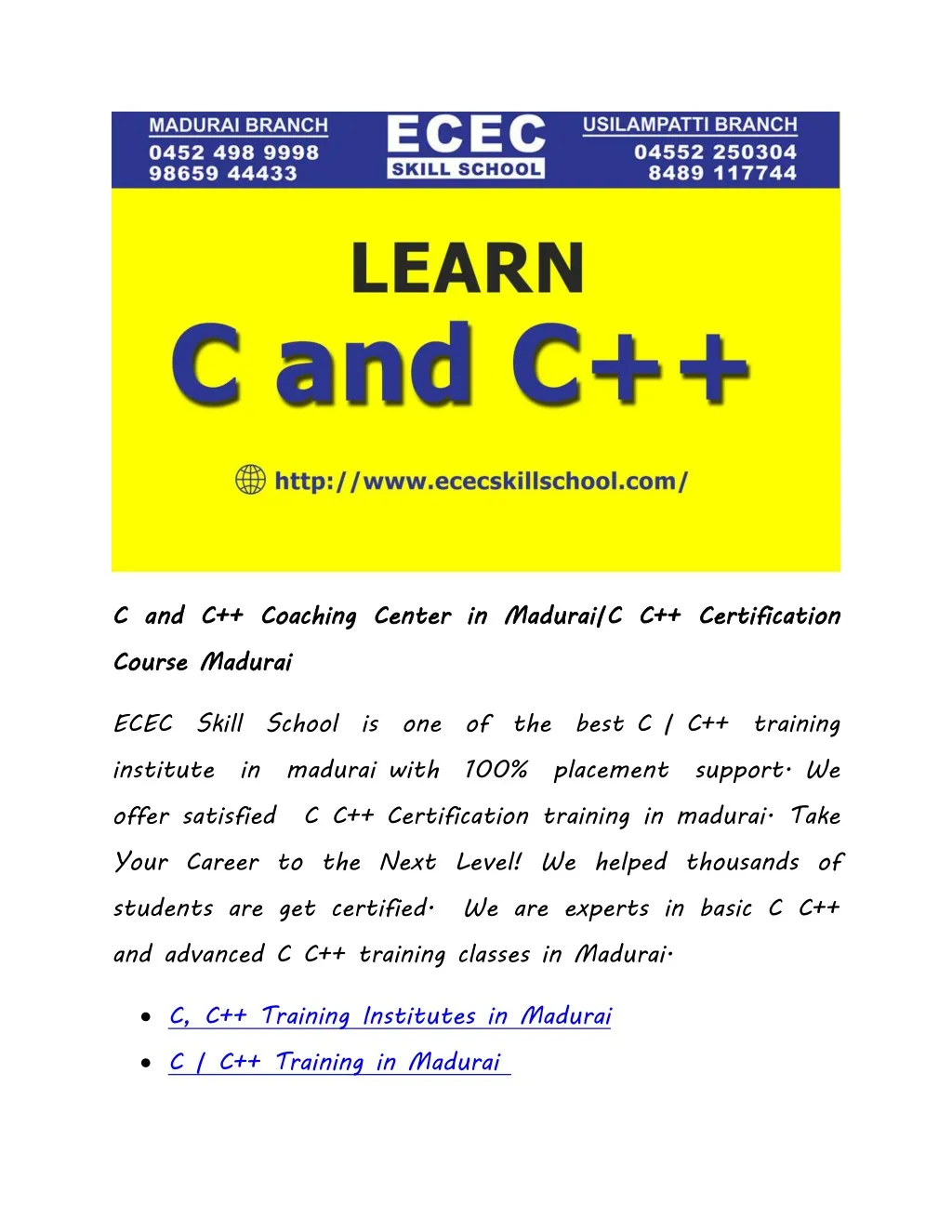 c and c coaching center in madurai course madurai