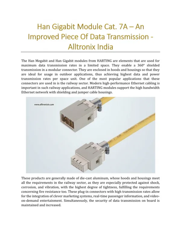 Han Gigabit Module Cat. 7A – An Improved Piece Of Data Transmission - Alltronix