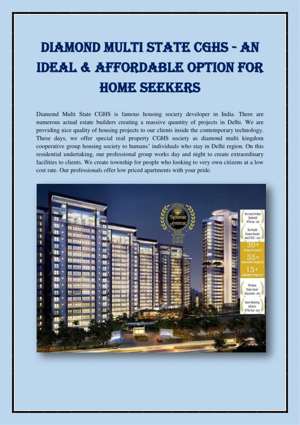 Diamond Multi State CGHS - An Ideal & Affordable Option For Home Seekers