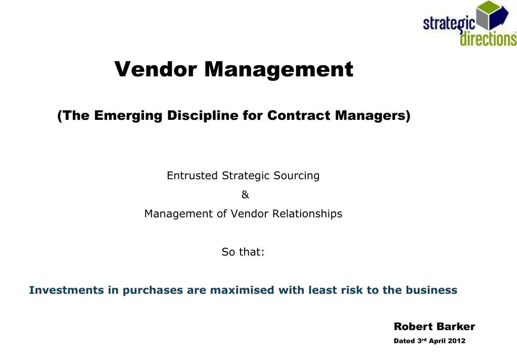 vendor management the emerging discipline for contract managers