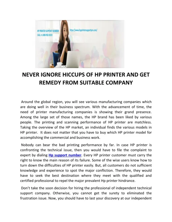 Never ignore hiccups of HP printer and get remedy from suitable company