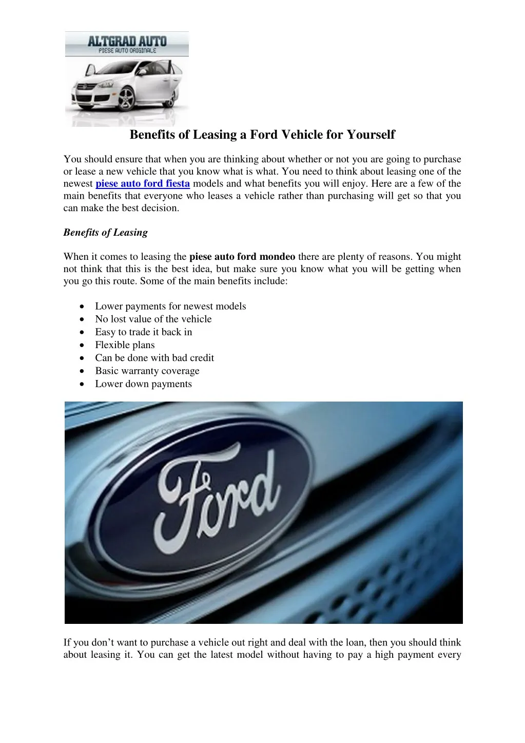 benefits of leasing a ford vehicle for yourself