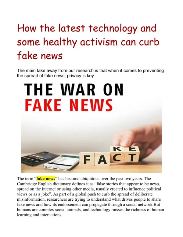 How the latest technology and some healthy activism can curb fake news