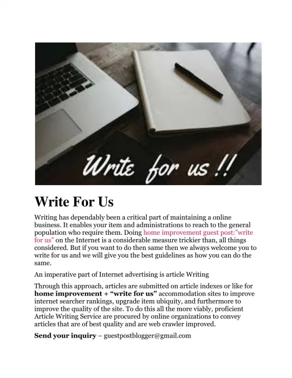 Write for Us Home Improvement & interior Design Blog