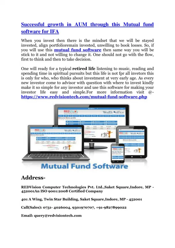 Successful growth in AUM through this Mutual fund software for IFA
