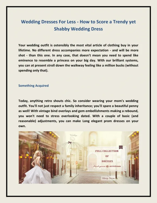Wedding Dresses For Less - How to Score a Trendy yet Shabby Wedding Dress