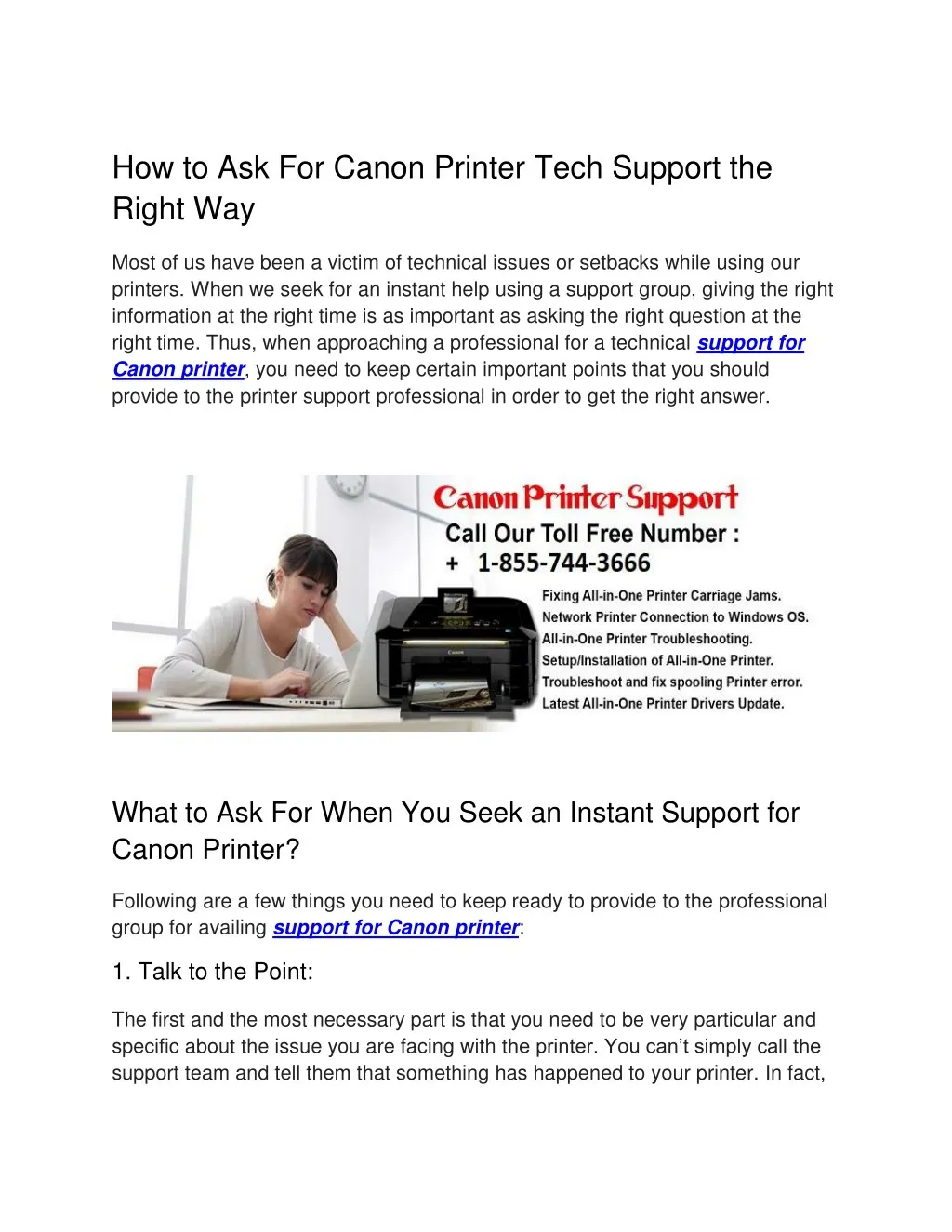 how to ask for canon printer tech support
