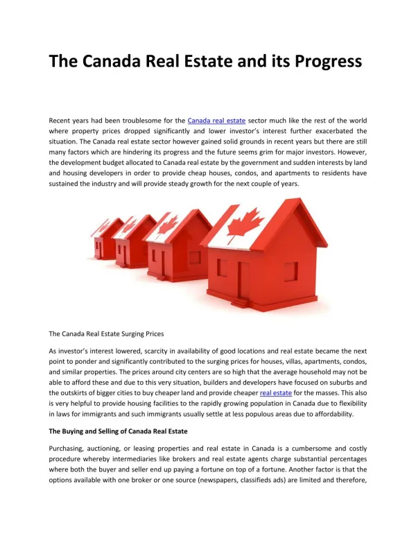 The Canada Real Estate and its Progress