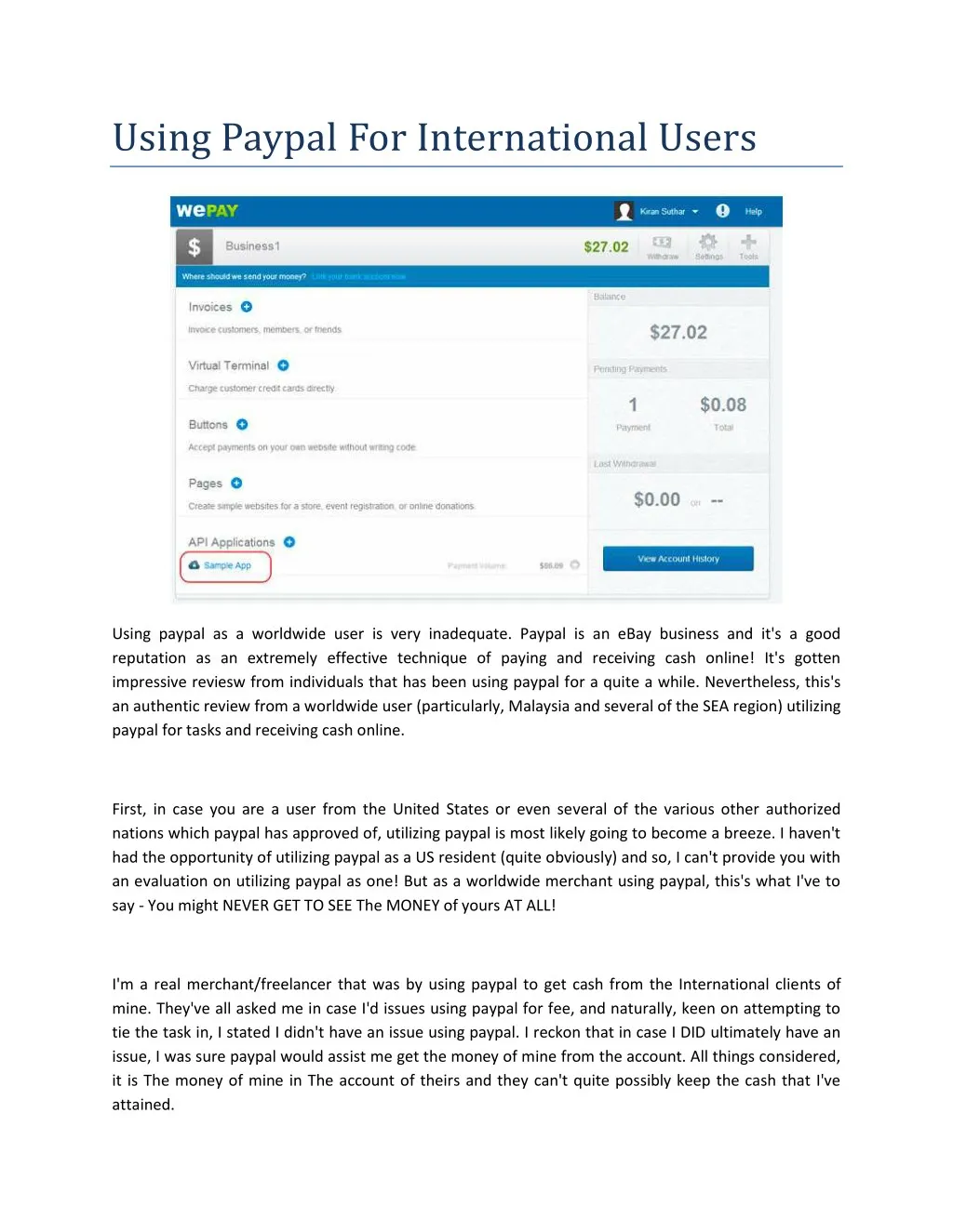 using paypal for international users