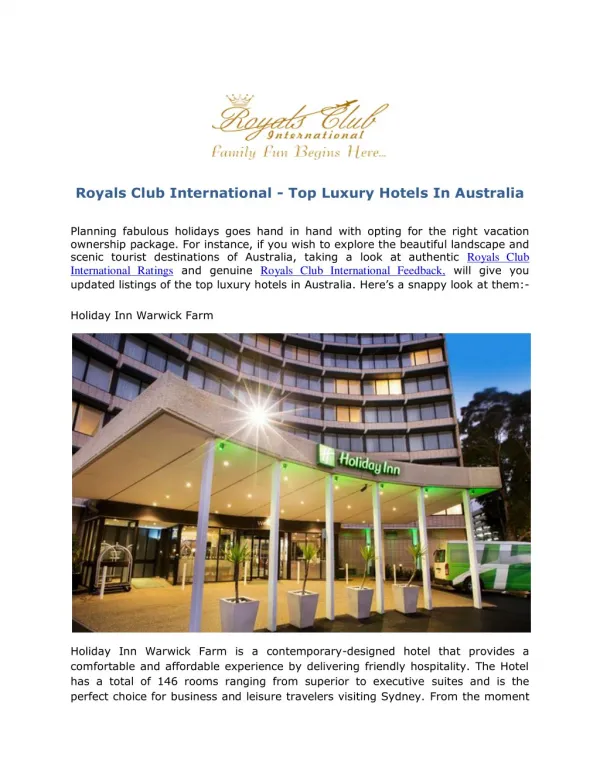 Royals Club International - Top Luxury Hotels In Australia