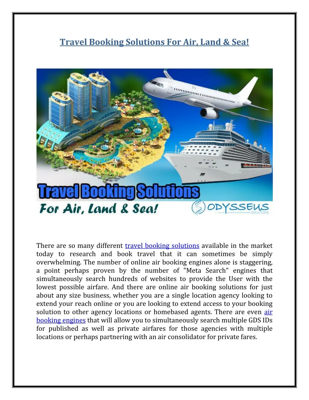 travel booking solutions for air land sea