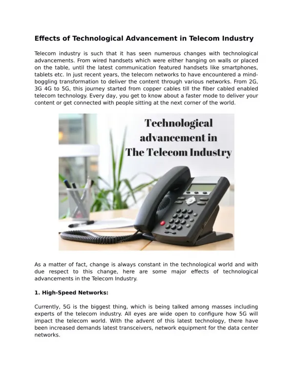 Effects of Technological Advancement in Telecom Industry