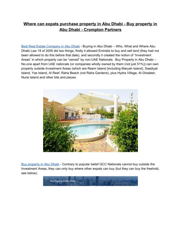 Where can expats purchase property in Abu Dhabi - Buy property in Abu Dhabi - Crompton Partners