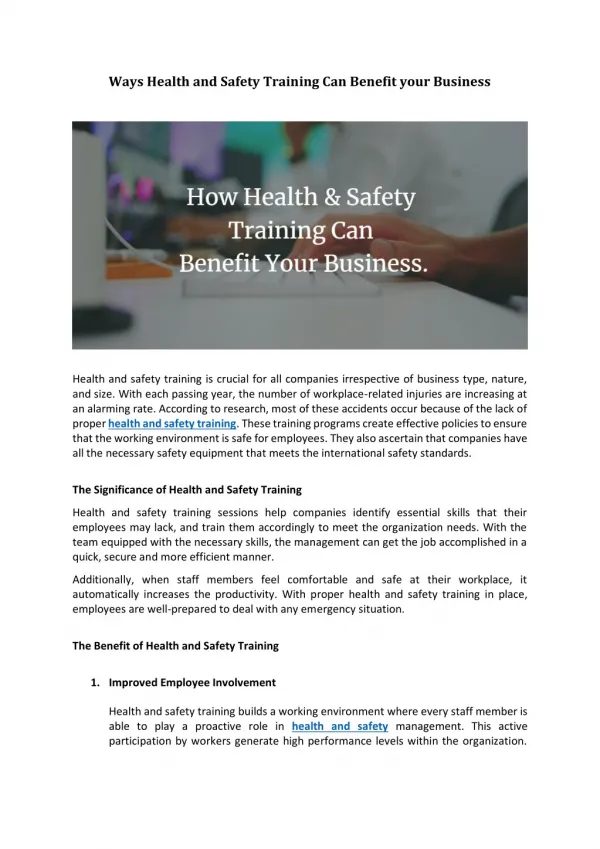 Ways Health and Safety Training Can Benefit your Business