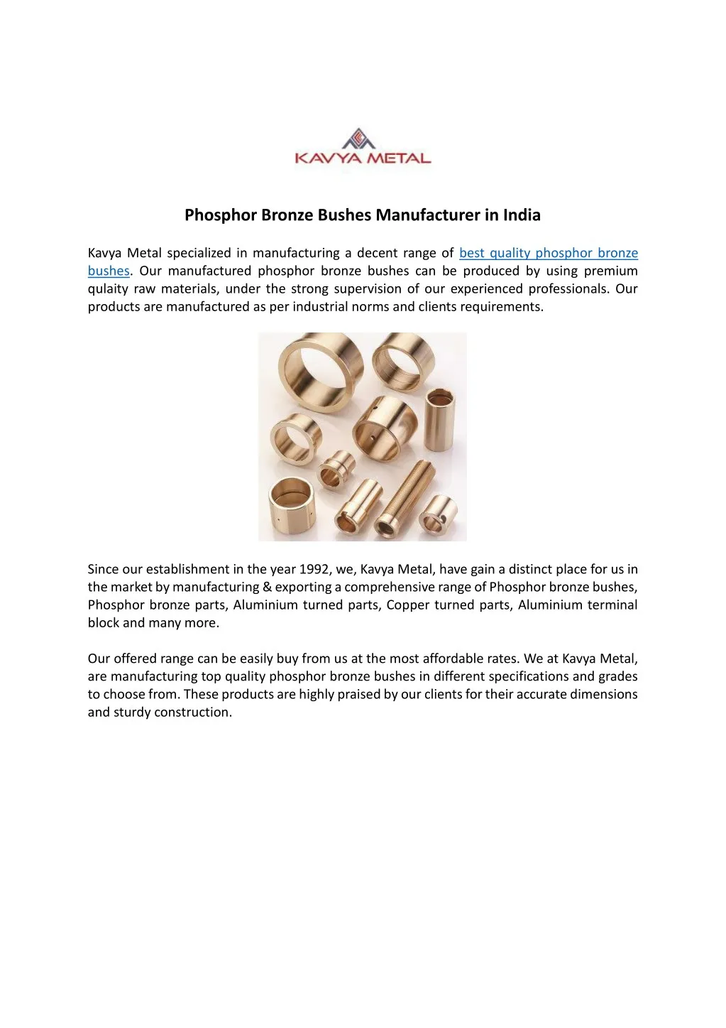 phosphor bronze bushes manufacturer in india