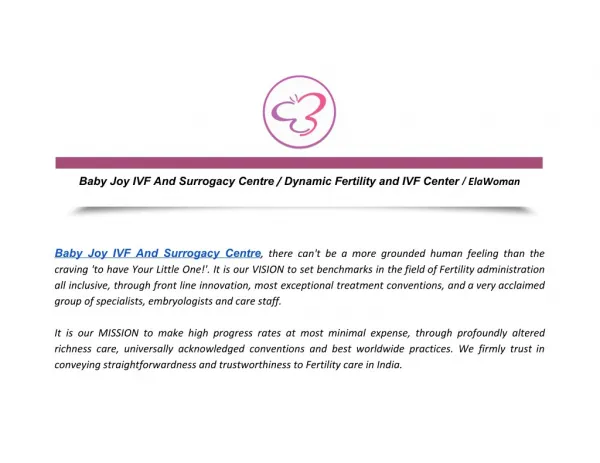 Baby Joy IVF And Surrogacy Centre / Dynamic Fertility and IVF Center / ElaWoman