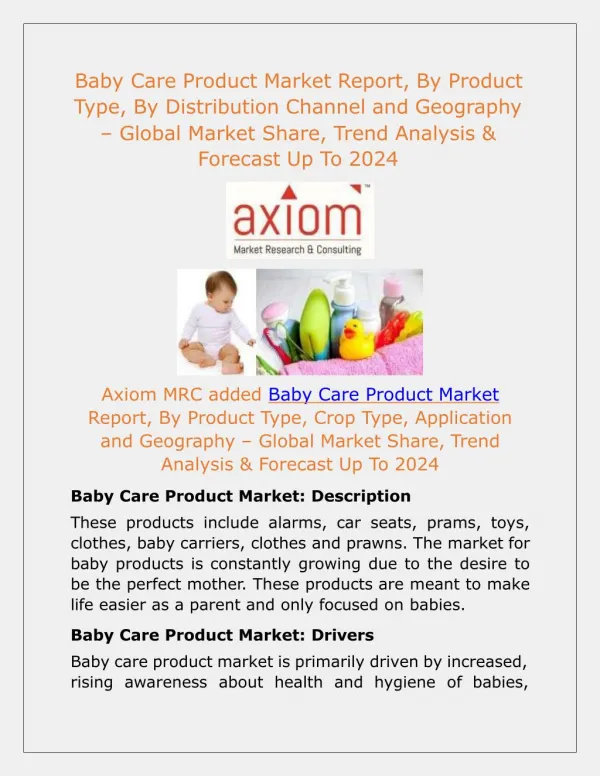 Baby Care Product Market Future Demand & Growth Analysis with Forecast up to 2024