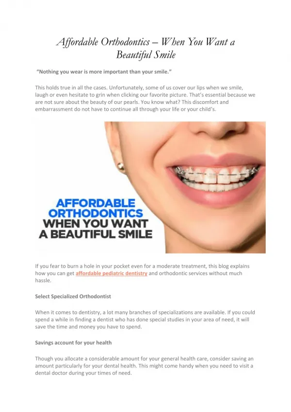 Affordable Orthodontics â€“ When You Want a Beautiful Smile