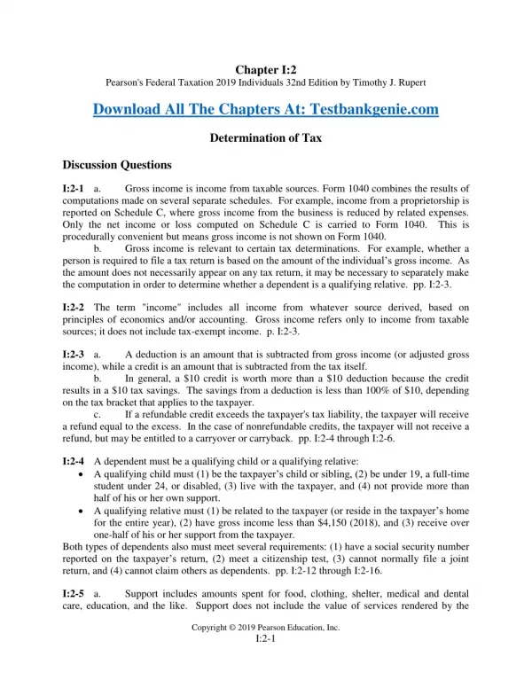 Solutions Manual for Pearson's Federal Taxation 2019 Individuals 32nd Edition by Timothy J. Rupert